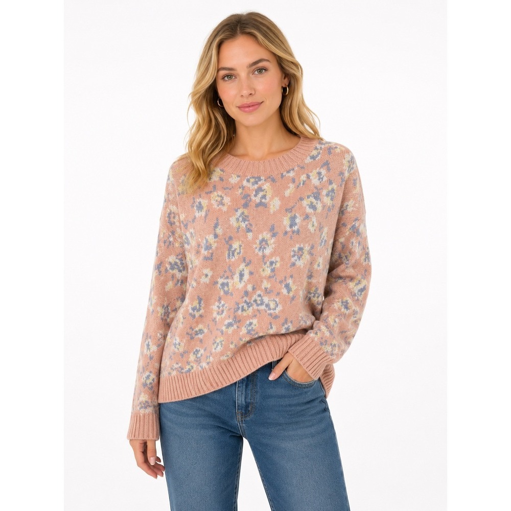 Workshop Republic Clothing Floral Crewneck Sweater Pink Blue Size L
